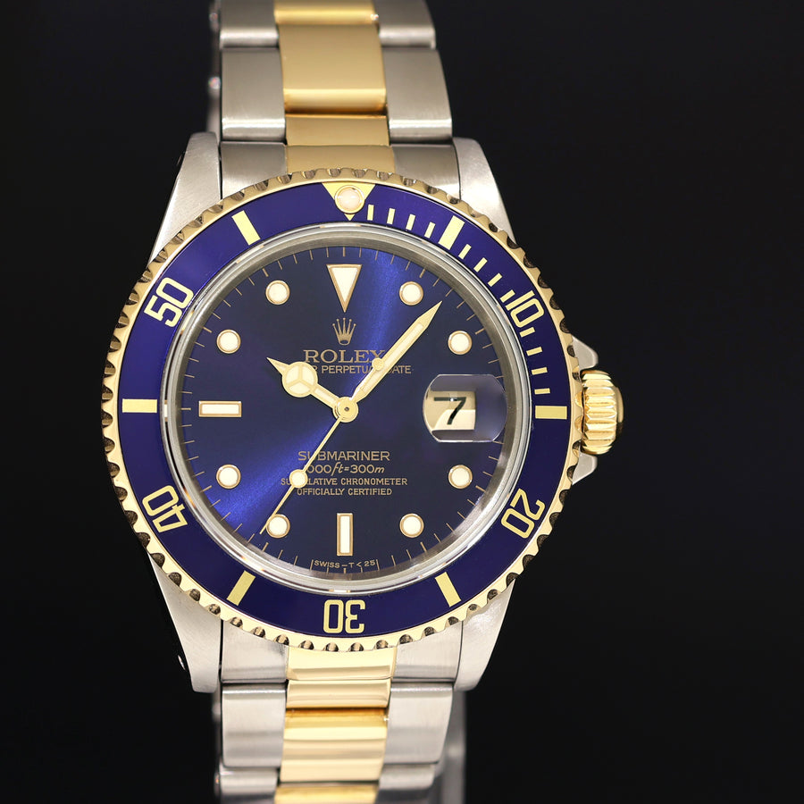 1985 PAPERS Rolex Submariner Date 16803 Two-Tone Gold Steel Blue 40mm Watch Box