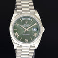 2024 MINT Rolex Platinum Fluted President 40mm Olive Green Roman 228236 Watch Box