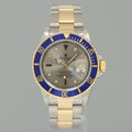 MINT Rolex Submariner 16613 Two Tone Yellow Gold Blue Serti Diamond 40mm Watch Box