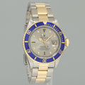 MINT Rolex Submariner 16613 Two Tone Yellow Gold Blue Serti Diamond 40mm Watch Box