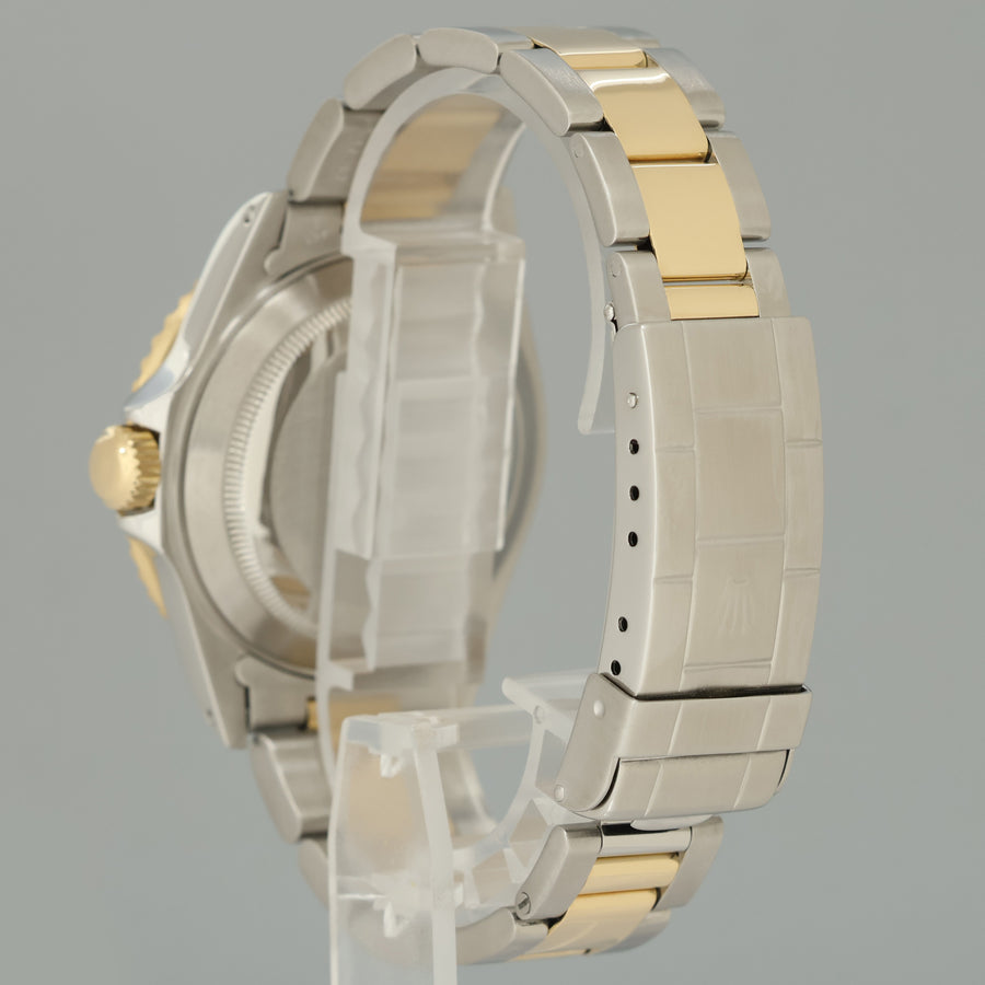 MINT Rolex Submariner 16613 Two Tone Yellow Gold Blue Serti Diamond 40mm Watch Box