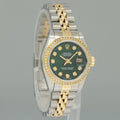 GREEN DIAMOND Ladies Rolex DateJust 26mm 69173 Two Tone Gold Jubilee Watch