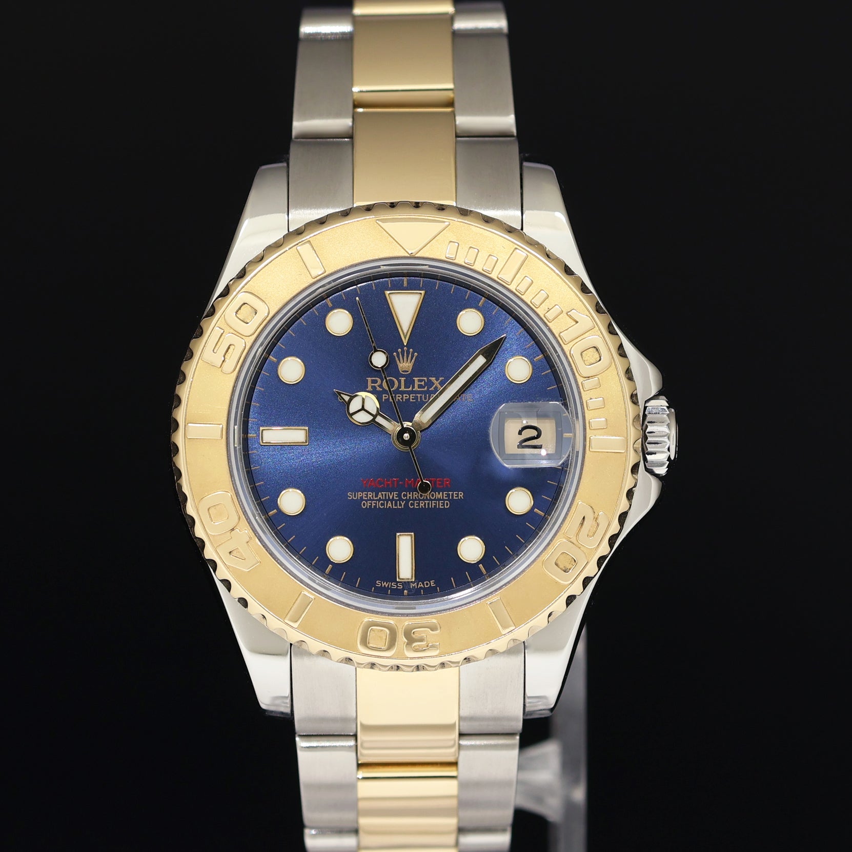 2011 MINT Ladies Rolex Yacht-Master 168623 35mm Gold Two Tone Blue Watch Box