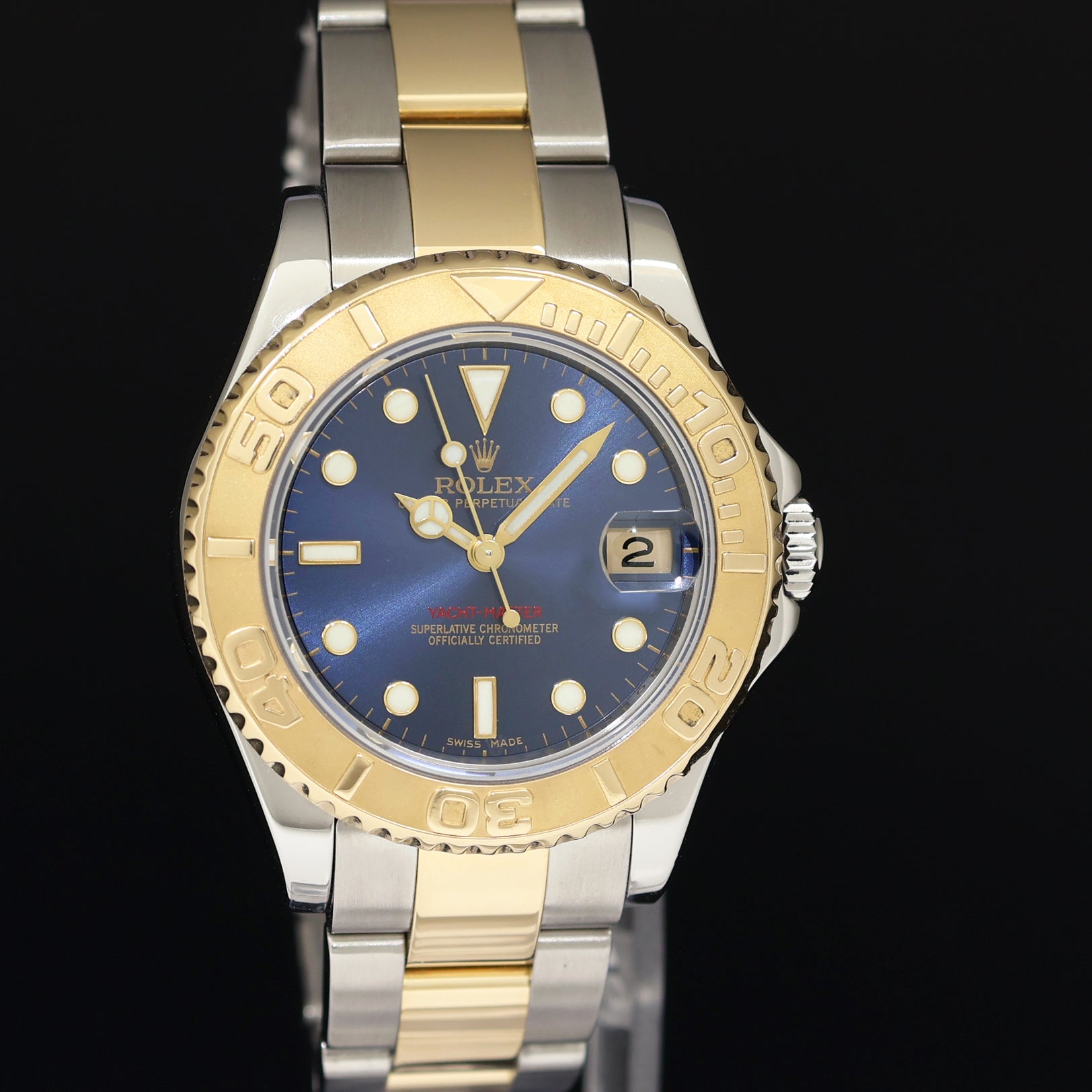 2011 MINT Ladies Rolex Yacht-Master 168623 35mm Gold Two Tone Blue Watch Box