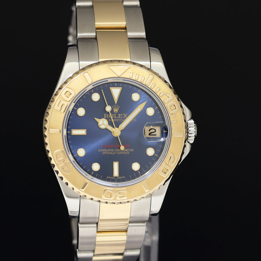 2011 MINT Ladies Rolex Yacht-Master 168623 35mm Gold Two Tone Blue Watch Box