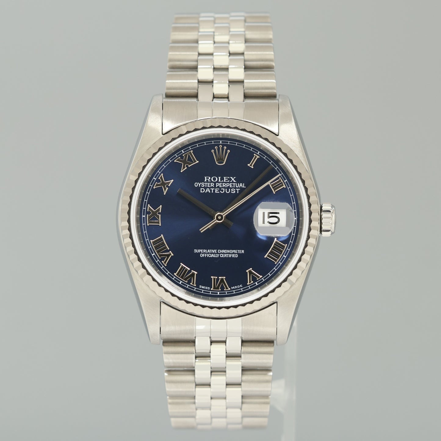 MINT Rolex DateJust 16234 Blue Roman Jubilee White Gold Fluted Watch Box