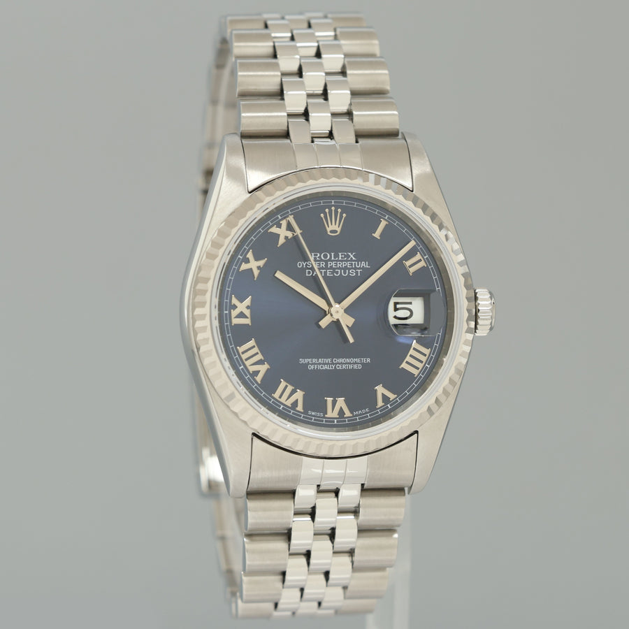MINT Rolex DateJust 16234 Blue Roman Jubilee White Gold Fluted Watch Box