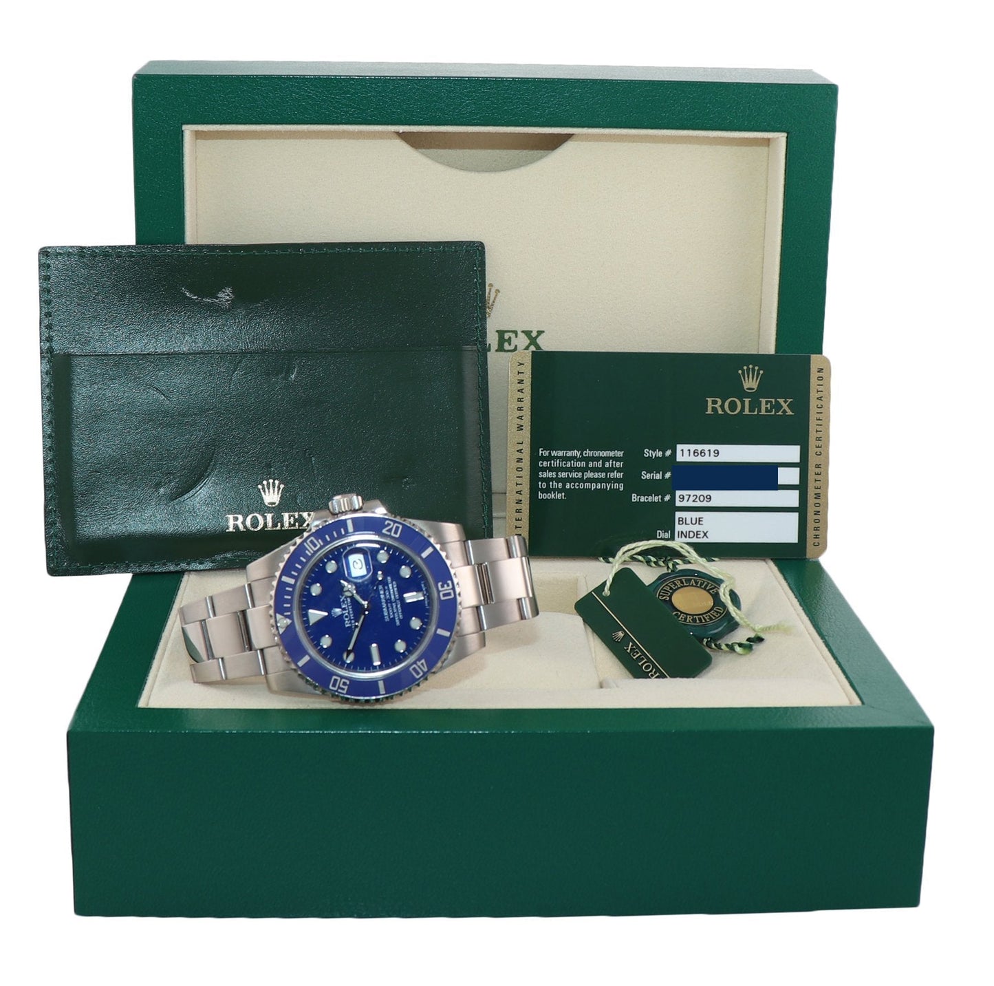 MINT PAPERS Rolex Submariner Blue Smurf 116619 White Gold 40mm Watch Box