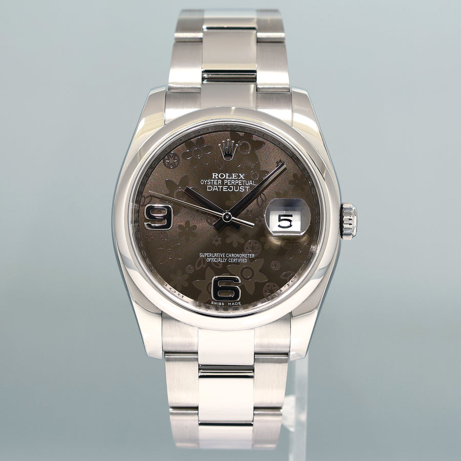 MINT 2014 Rolex DateJust 36mm 116200 Steel Oyster Floral Flower Dial Watch Box