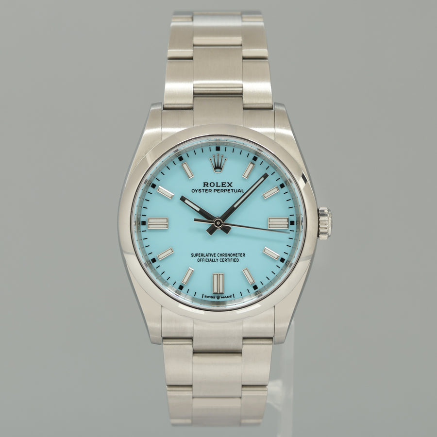 2022 NEW PAPERS Rolex Oyster 126000 Perpetual 36mm TIFFANY BLUE Watch Box