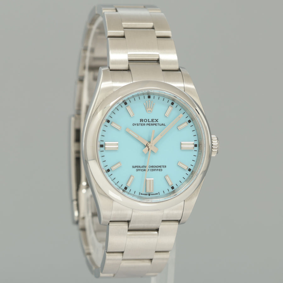 2022 NEW PAPERS Rolex Oyster 126000 Perpetual 36mm TIFFANY BLUE Watch Box