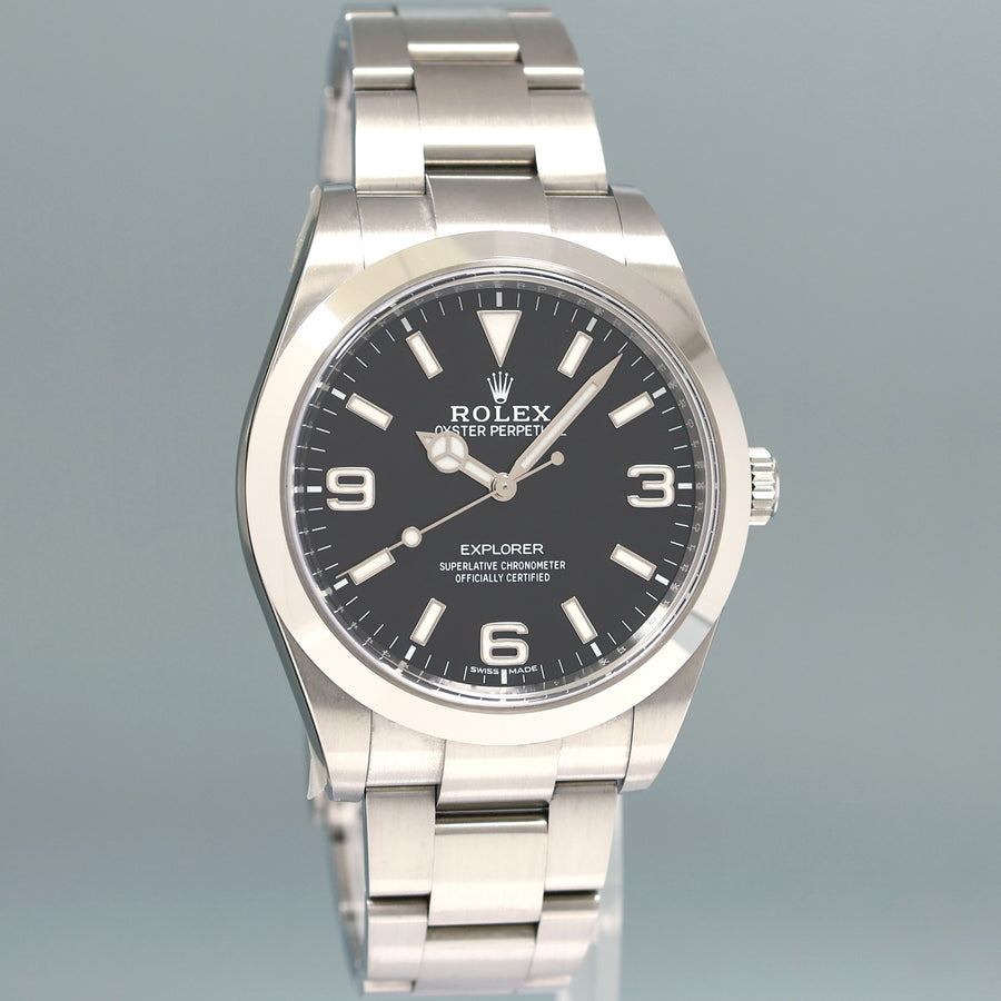 2018 PAPERS Rolex 214270 Explorer Black BLUE LUME 3-6-9 Steel 39mm Watch Box