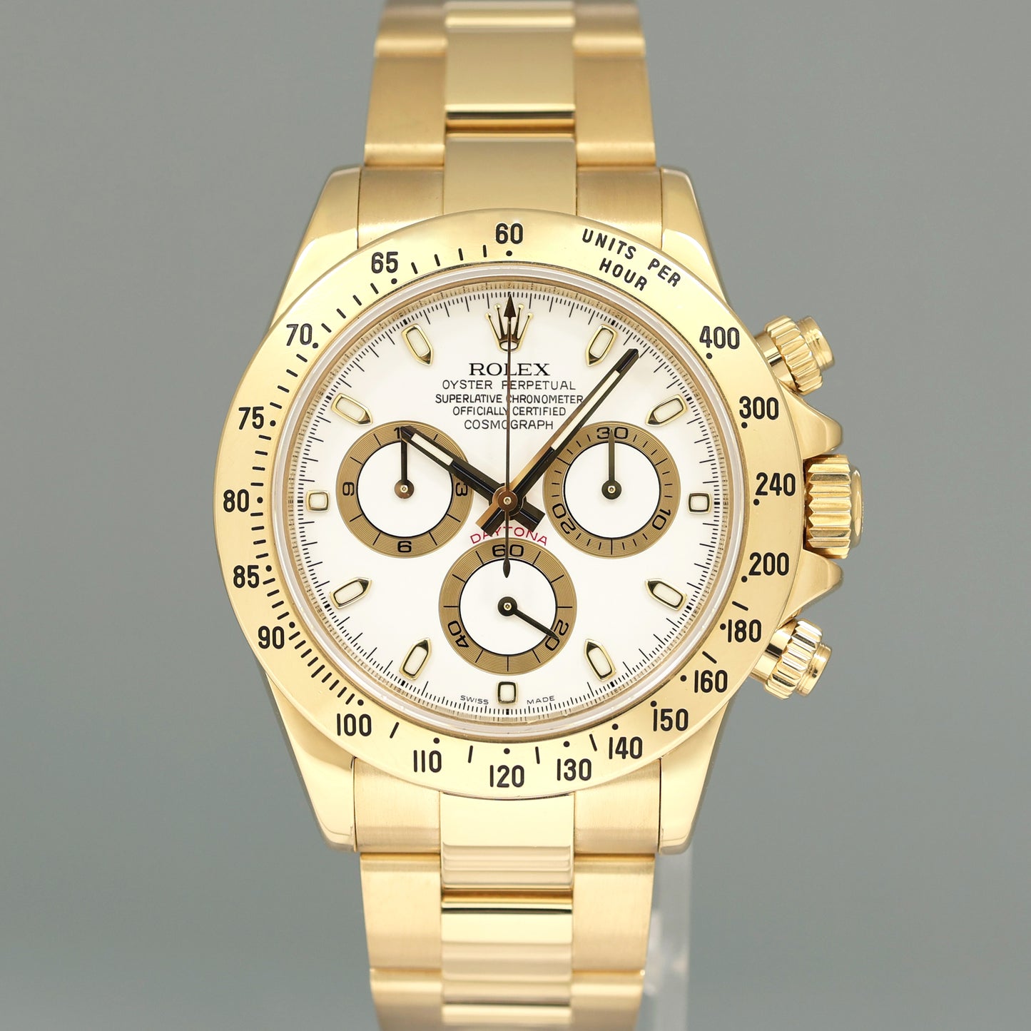 2007 MINT Rolex Daytona 116528 White Cosmograph Chrono Yellow Gold 40mm Watch