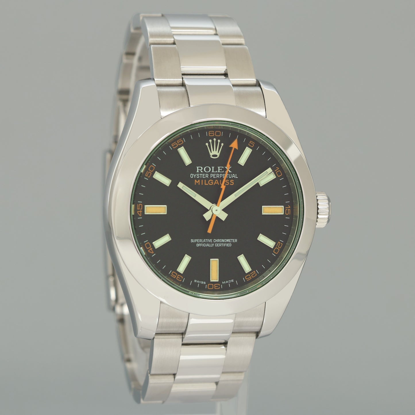 MINT Rolex Milgauss Green Anniversary Orange Black 116400GV Steel Watch Box