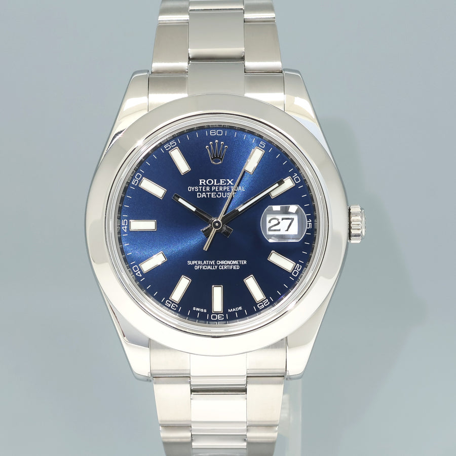 PAPERS MINT Rolex DateJust II 116300 Blue Stick Dial Oyster Steel 41mm Watch Box