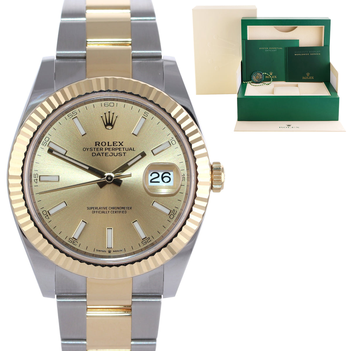 2023 MINT Rolex 126333 DateJust 41 Two Tone Gold 41mm Champagne Stick Watch