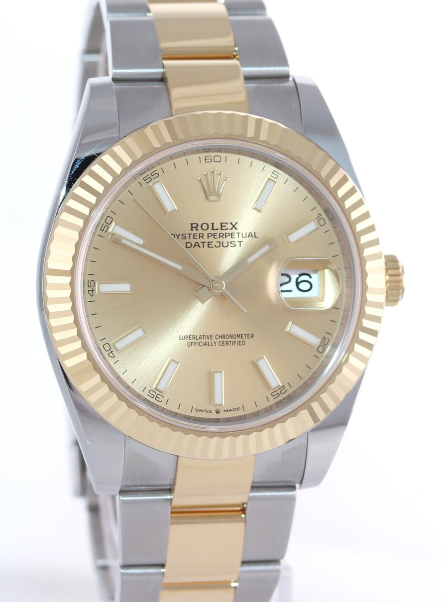 2023 MINT Rolex 126333 DateJust 41 Two Tone Gold 41mm Champagne Stick Watch