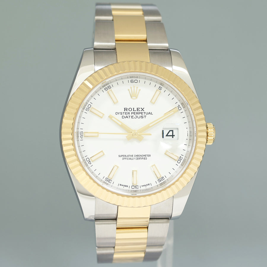 MINT 2020 Rolex DateJust 41 126333 Two Tone Yellow Gold White Stick Watch Box