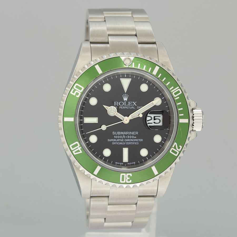 Rolex Flat 4 Kermit F Serial 16610LV Green Submariner 40mm Watch Box