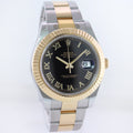 MINT 2015 Rolex Datejust 2 Black Roman 116333 Two-Tone Yellow Gold Oyster Watch Box