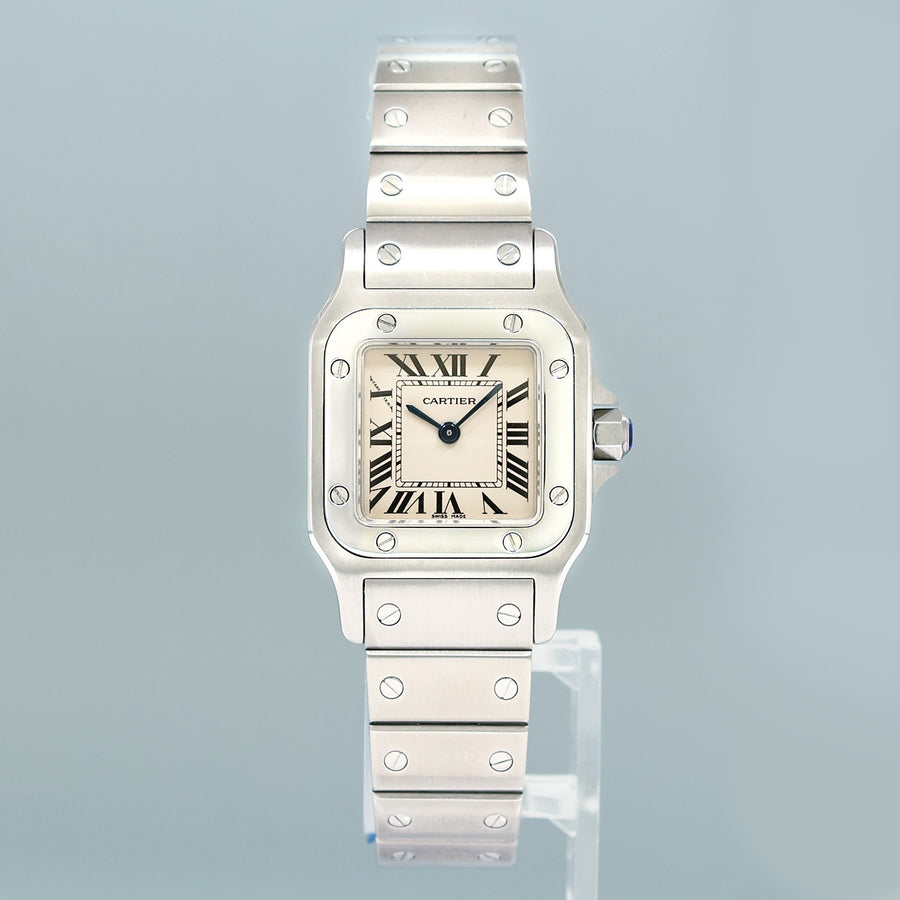 NEW PAPERS CARTIER Santos Galbee 1565 Stainless Steel Quartz 24mm White Roman Box