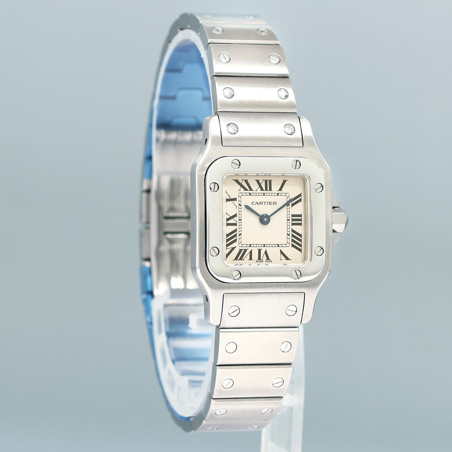 NEW PAPERS CARTIER Santos Galbee 1565 Stainless Steel Quartz 24mm White Roman Box