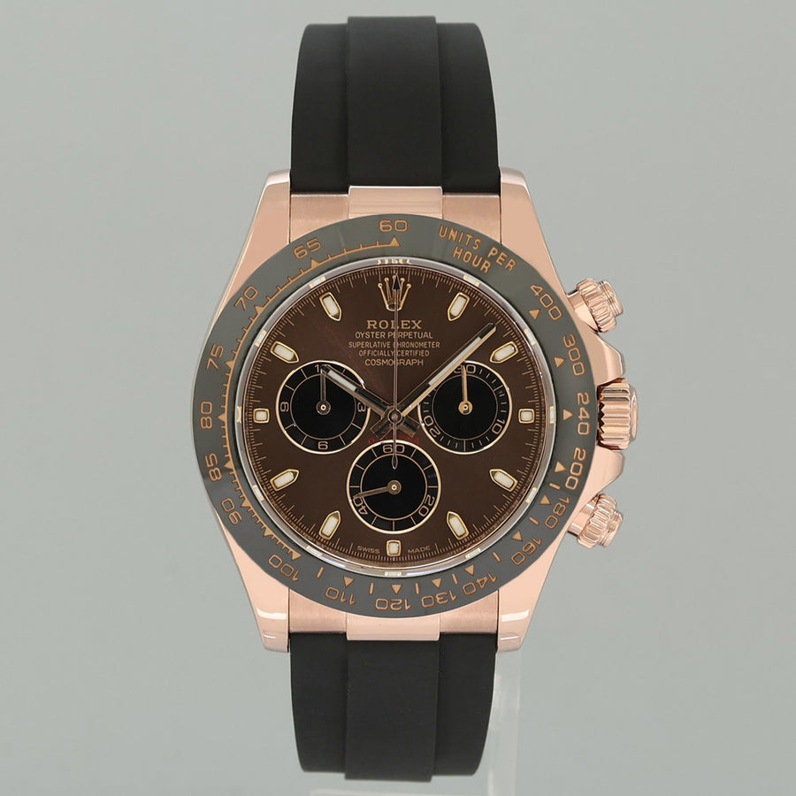 2020 PAPERS MINT Rolex Daytona Ceramic 116515LN Rose Gold Chocolate Oysterflex Watch