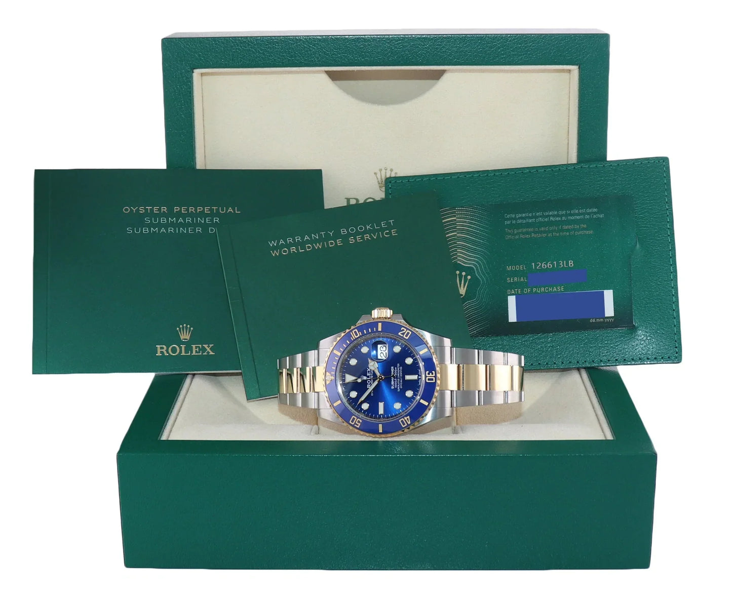 2022 NEW PAPERS Rolex Submariner 41mm Blue 126613LB Two Tone Gold Steel Watch