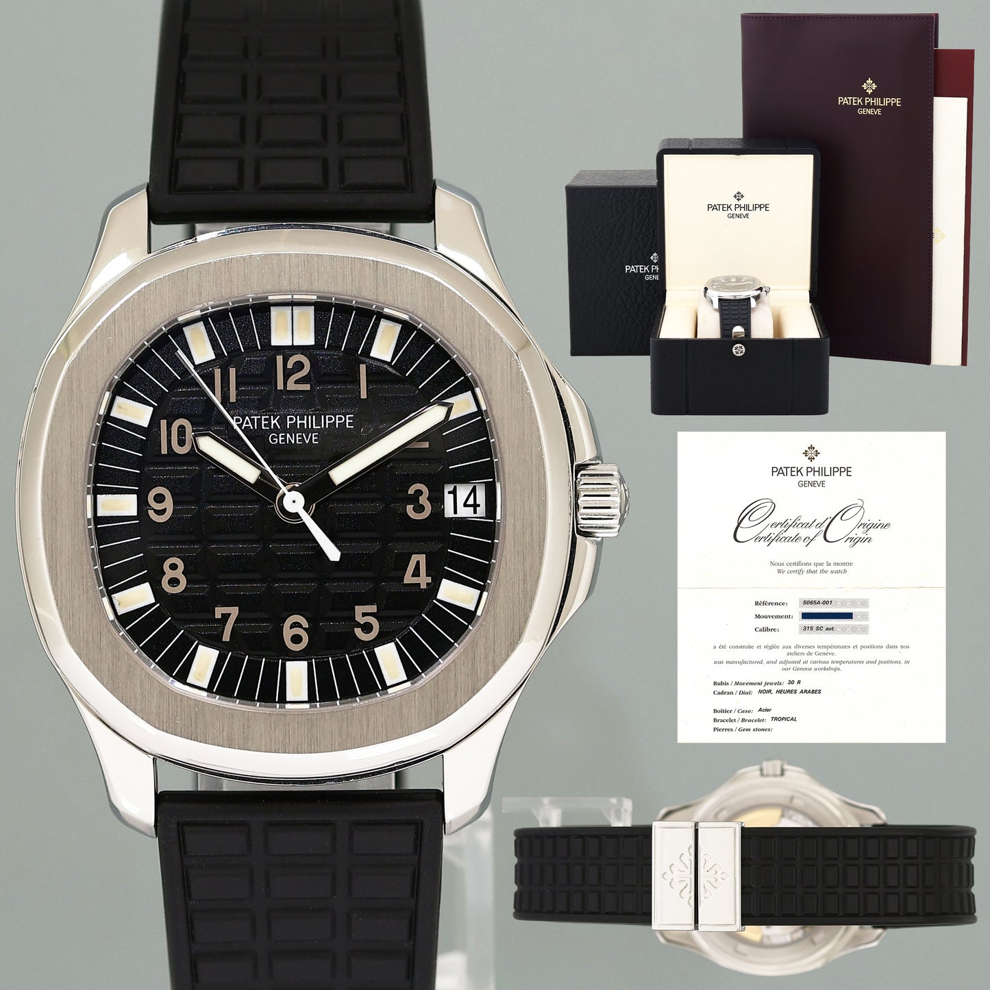 MINT PAPERS Patek Philippe Steel Aquanaut Black Rubber JUMBO 5065 38mm Tritium Watch