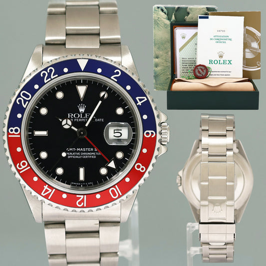 PAPERS MINT RSC PEPSI Rolex GMT-Master II Red Blue Steel 16710 Watch Box