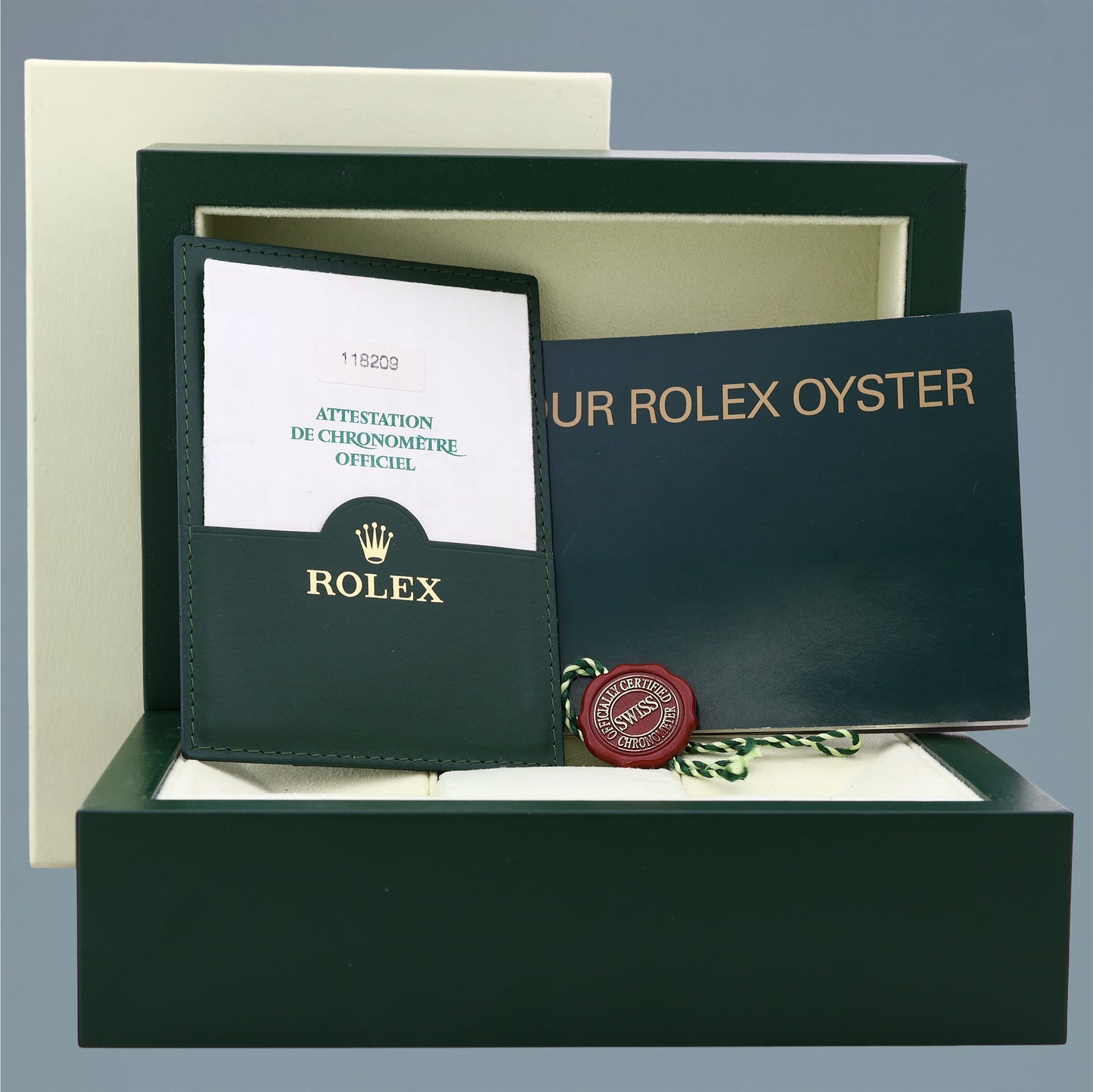 PAPERS MINT Rolex President Day Date Diamond 118209 White Gold Oyster Watch Box