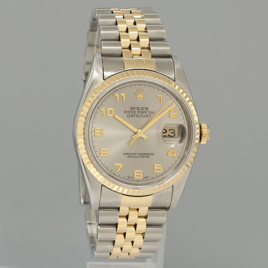MINT Rolex DateJust 16233 Two Tone Yellow Gold Jubilee Silver Arabic Dial Watch