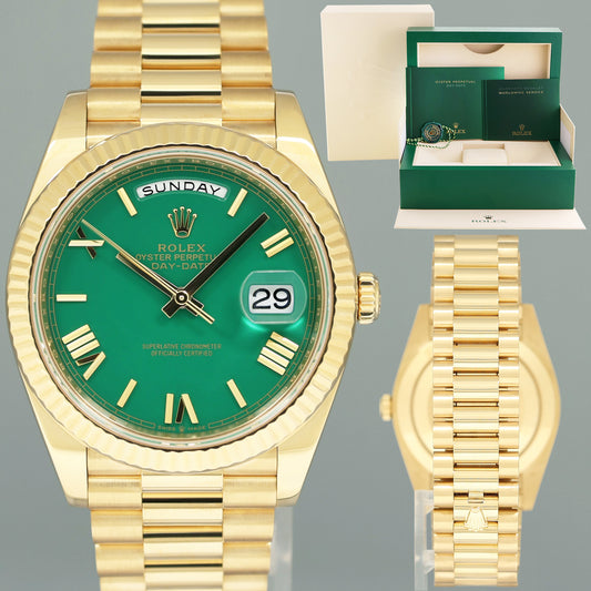 MINT Rolex Day-Date 40 President 228238 Green Enamel Roman Gold Watch Box