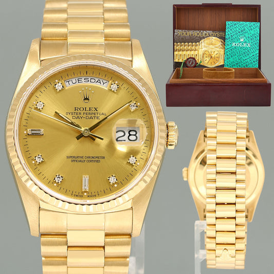 MINT Rolex President 18238 Champagne Factory Diamond Double Quick Gold Watch Box