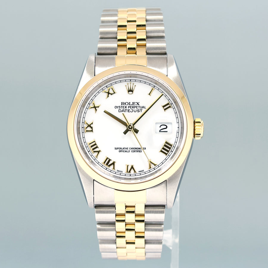 MINT Rolex DateJust White Roman 16203 Two Tone Gold Jubilee 36mm Watch Box