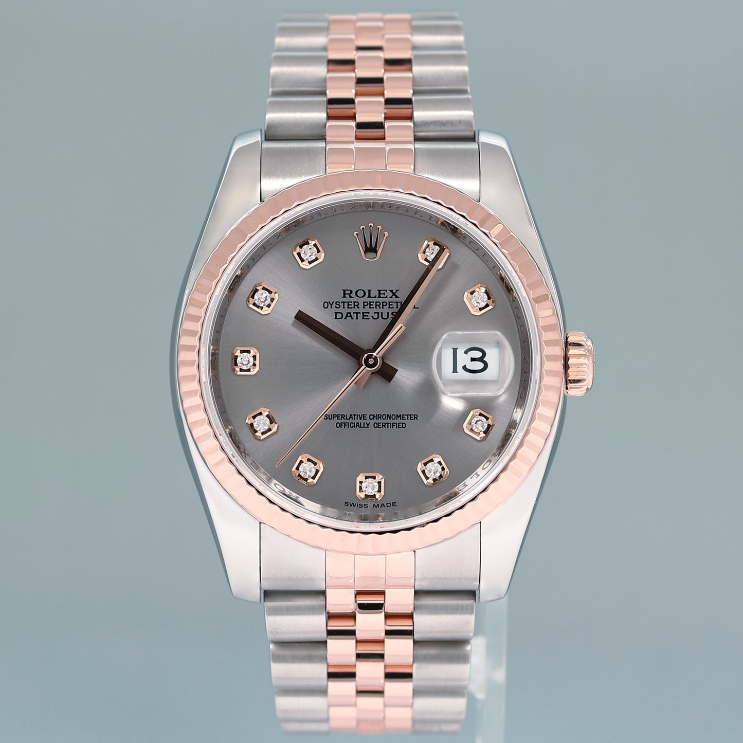 MINT Rolex DateJust Jubilee Two Tone Rose Gold Steel Silver Diamond 116231 Watch