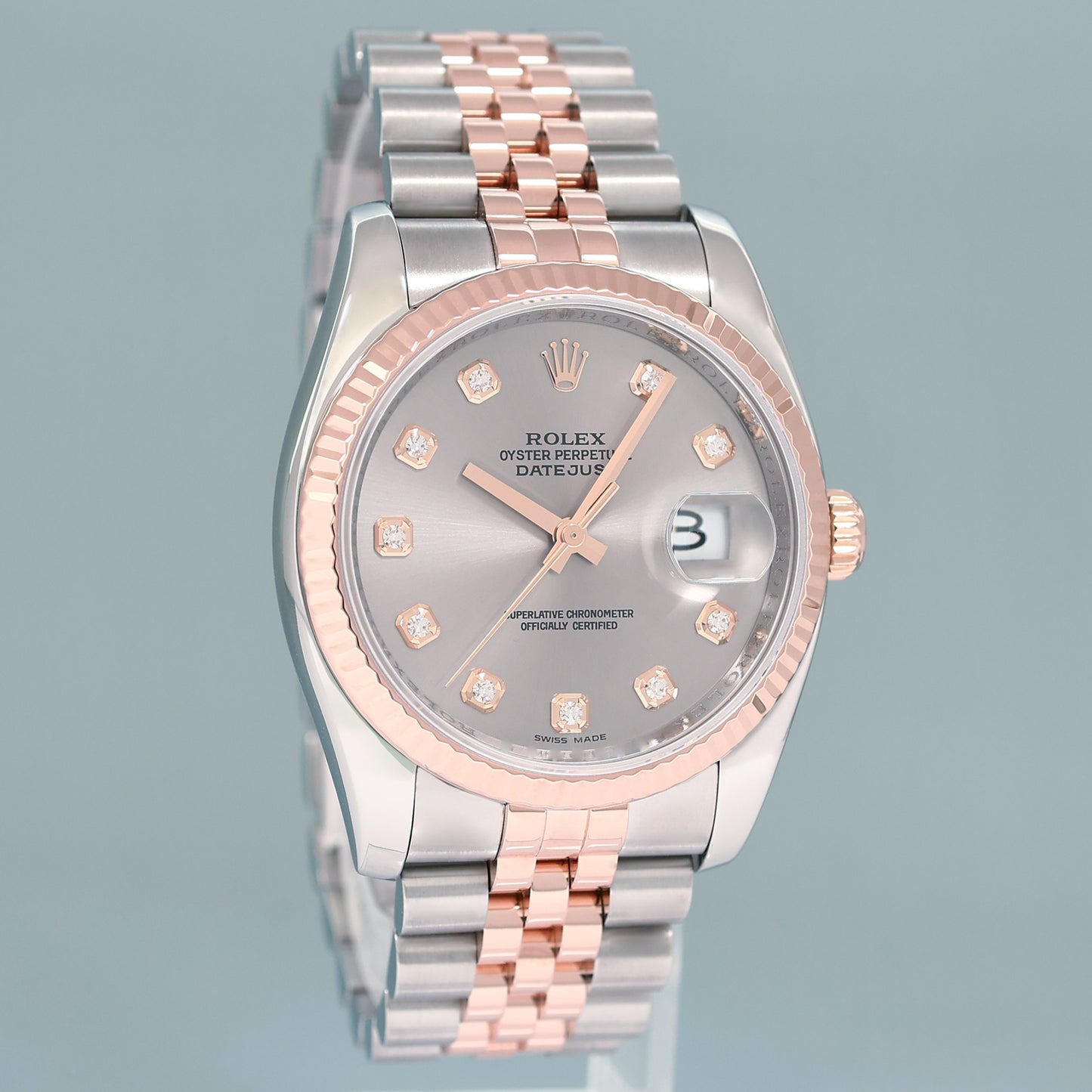 MINT Rolex DateJust Jubilee Two Tone Rose Gold Steel Silver Diamond 116231 Watch