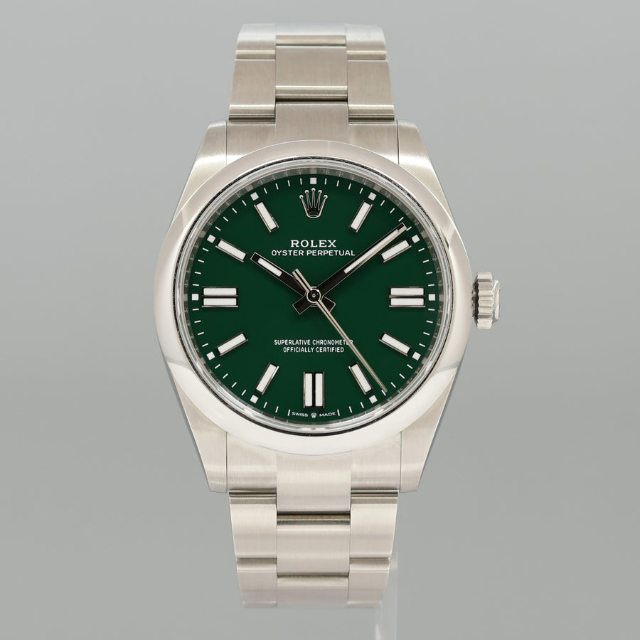 OCT 2025 NEW PAPERS 134300 Green Rolex Oyster Perpetual 41mm Stick Oyster Watch Box