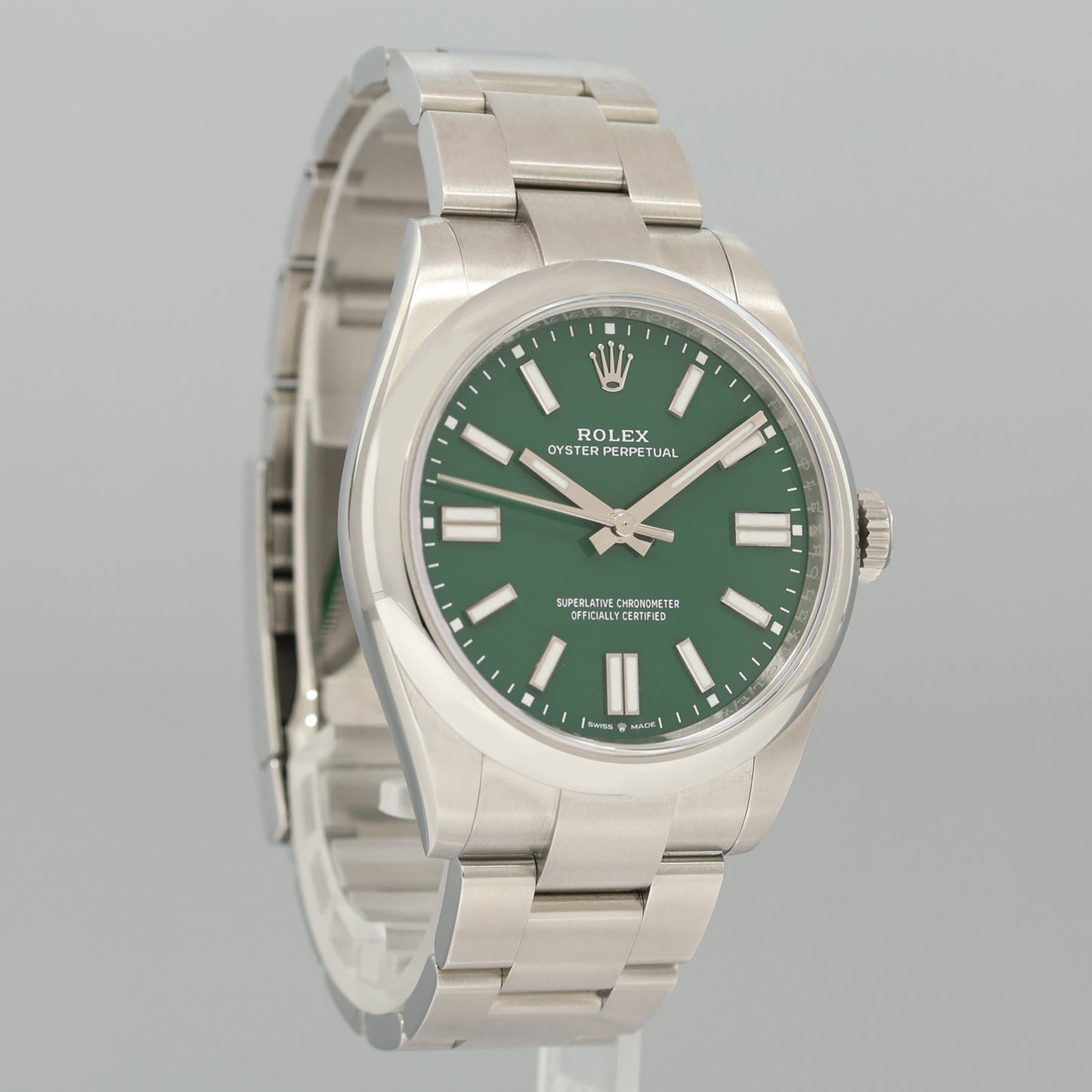OCT 2025 NEW PAPERS 134300 Green Rolex Oyster Perpetual 41mm Stick Oyster Watch Box