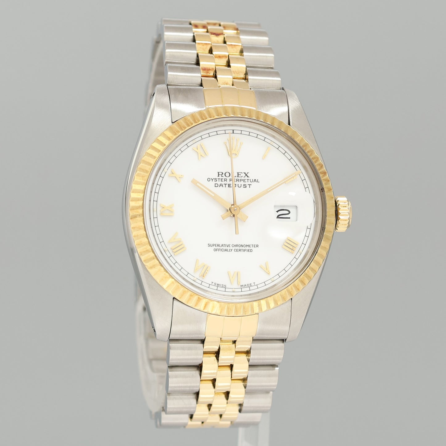 Rolex DateJust 36mm White Roman 16013 Two Tone Yellow Gold Steel Jubilee Watch Box