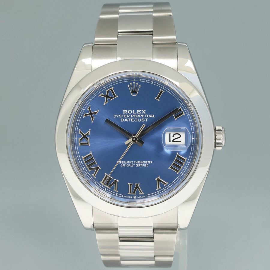 MINT 2023 Rolex DateJust 41 Steel 126300 Blue Roman Dial Oyster Watch Box