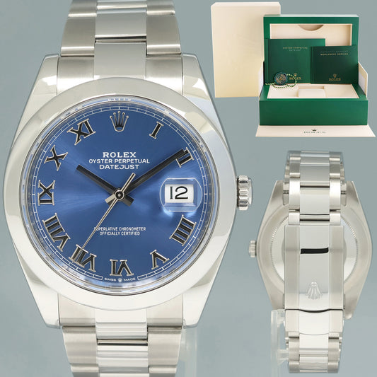 MINT 2023 Rolex DateJust 41 Steel 126300 Blue Roman Dial Oyster Watch Box