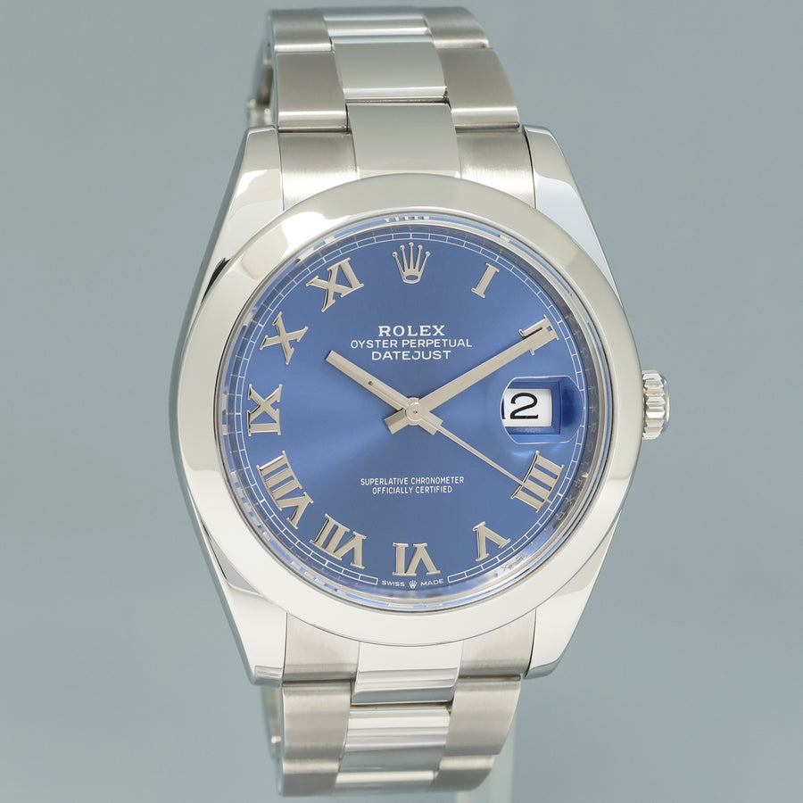 MINT 2023 Rolex DateJust 41 Steel 126300 Blue Roman Dial Oyster Watch Box