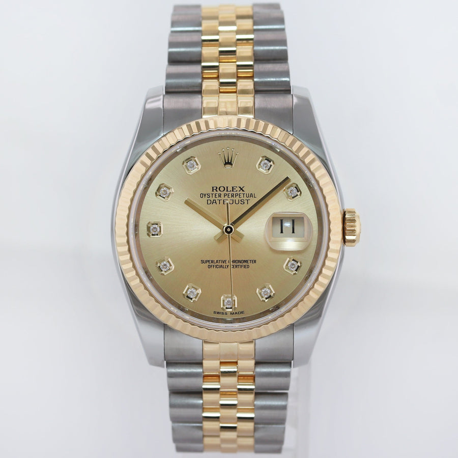 2009 MINT Rolex DateJust Jubilee Two Tone Gold Champagne Diamond 116233 Watch