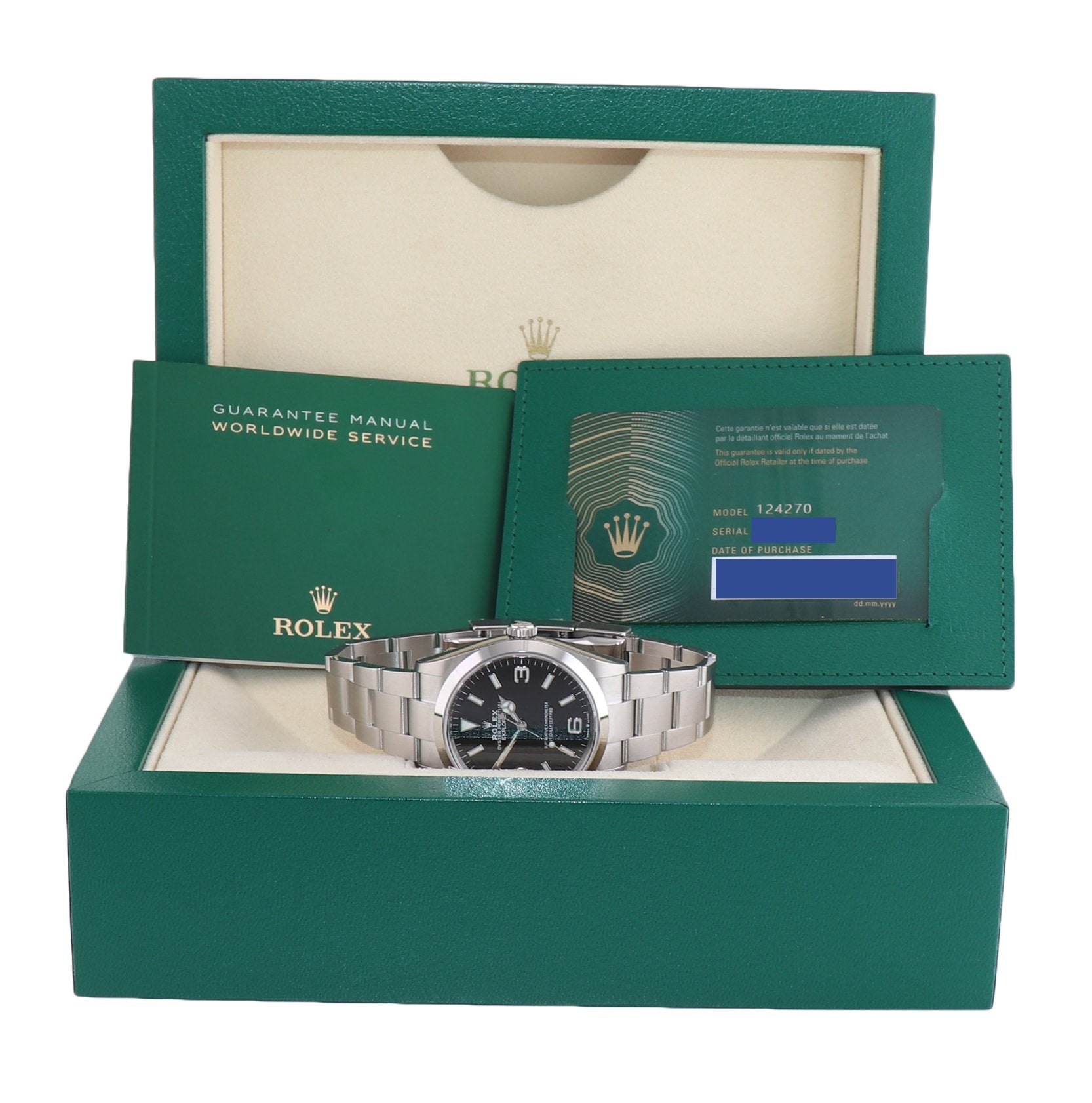 ROLEX OYSTER空箱と付属品セット 2022 NEW PAPERS Rolex 124270 Explorer Black Oyster Steel 36mm