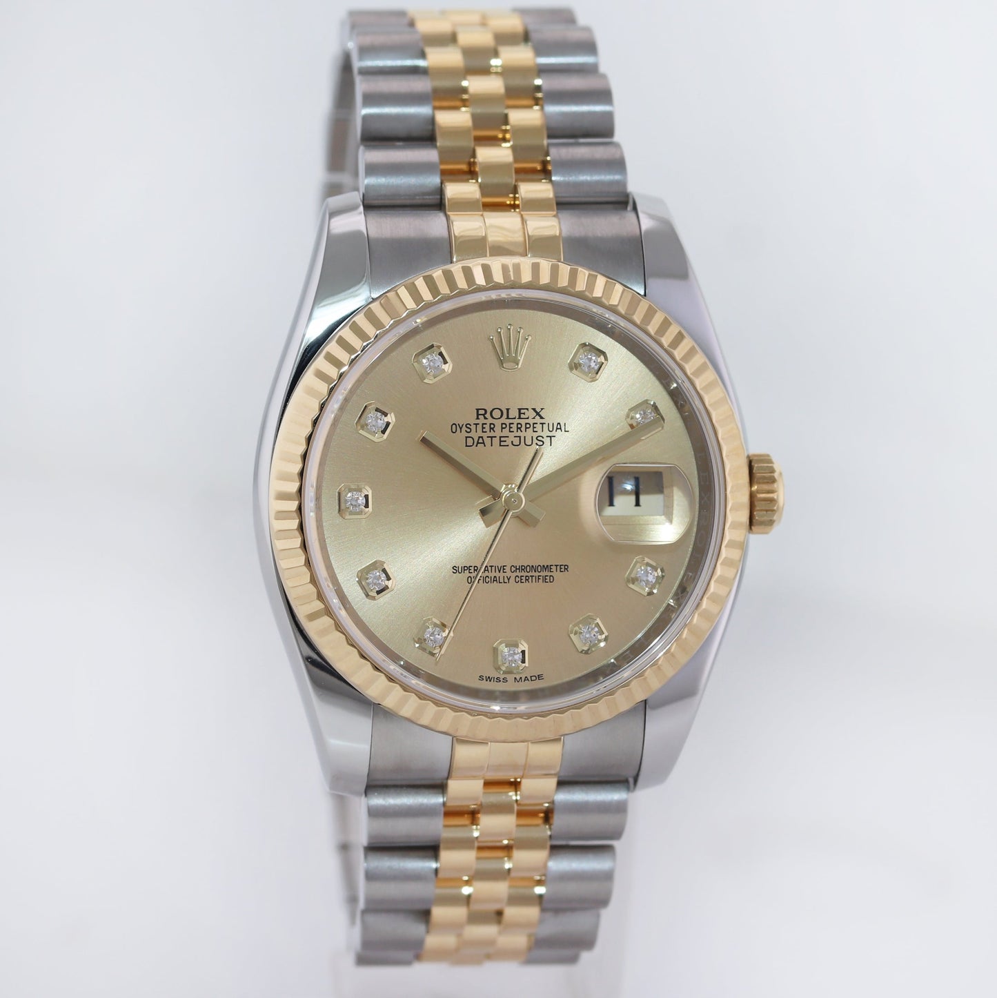2009 MINT Rolex DateJust Jubilee Two Tone Gold Champagne Diamond 116233 Watch