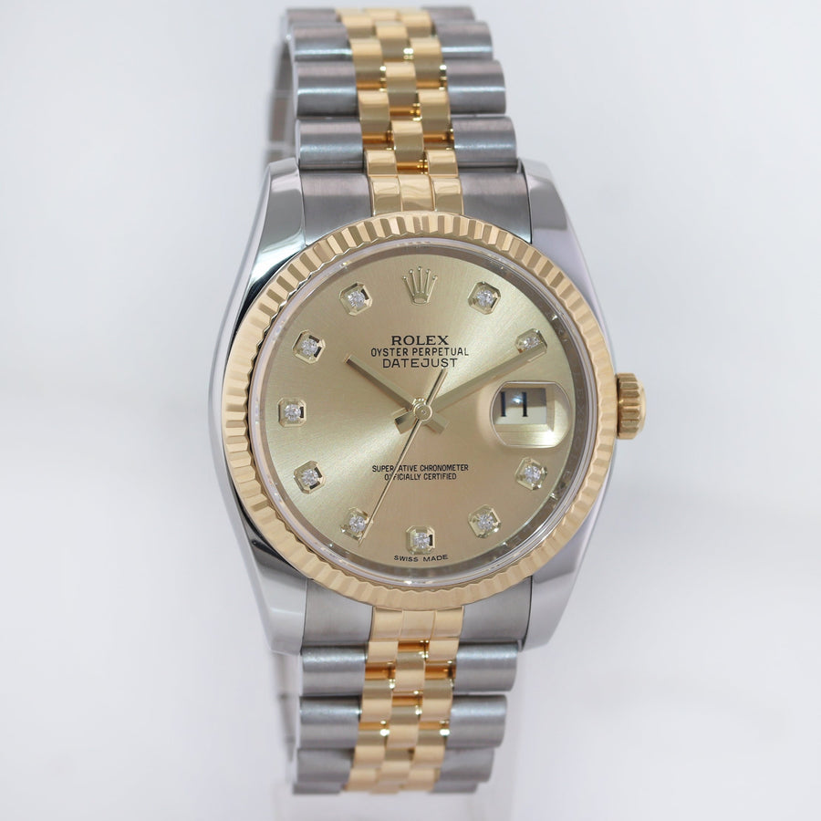 2009 MINT Rolex DateJust Jubilee Two Tone Gold Champagne Diamond 116233 Watch