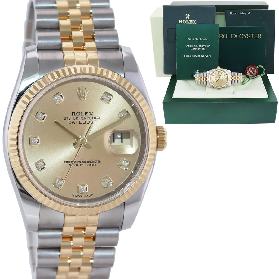 2009 MINT Rolex DateJust Jubilee Two Tone Gold Champagne Diamond 116233 Watch