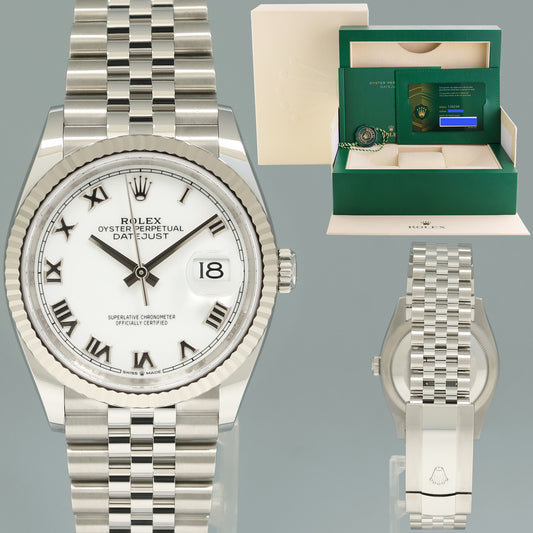 2020 MINT PAPERS Rolex DateJust White Roman 126234 Steel Jubilee White Gold Watch
