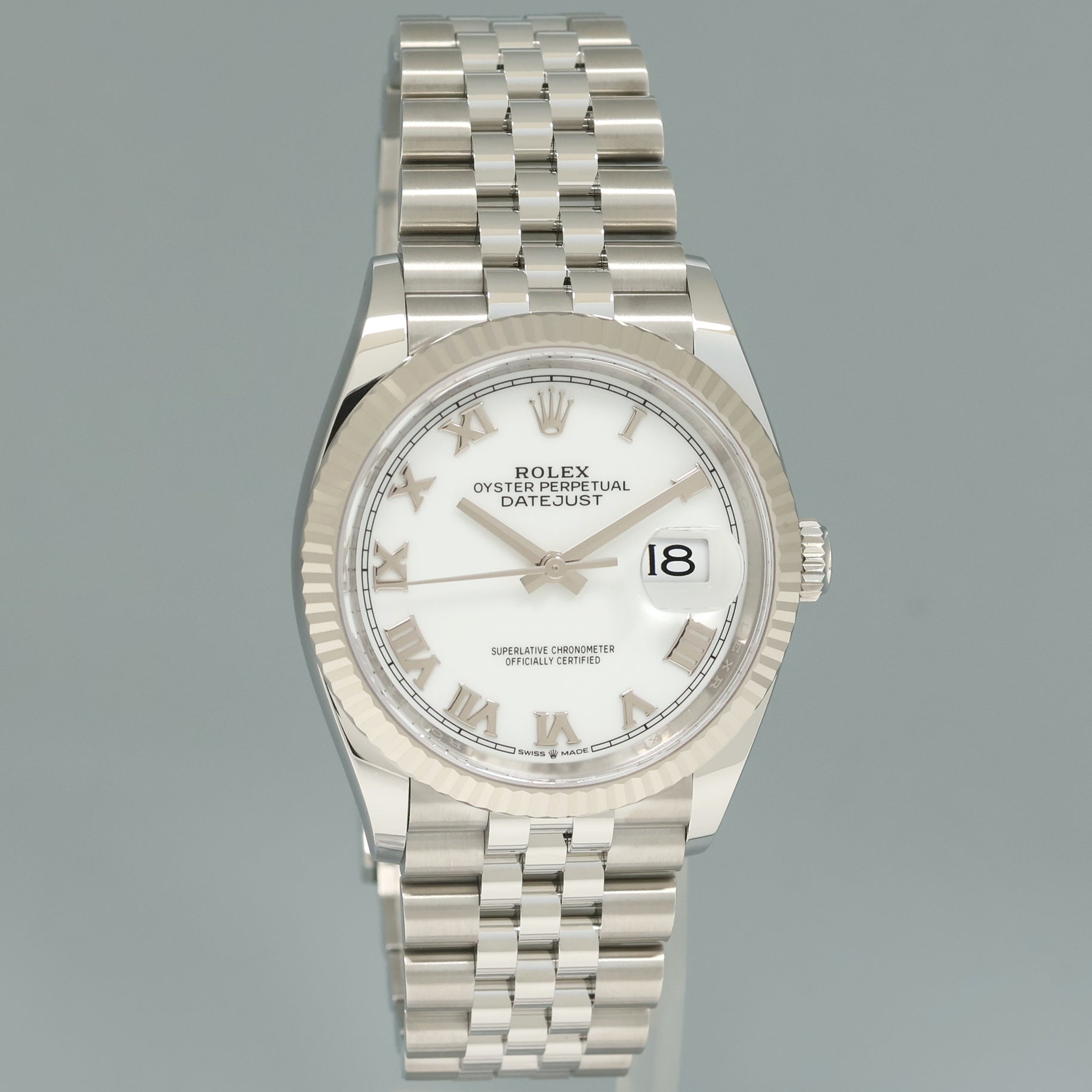 2020 MINT PAPERS Rolex DateJust White Roman 126234 Steel Jubilee White Gold Watch